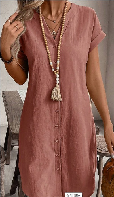 Notched Button Dress