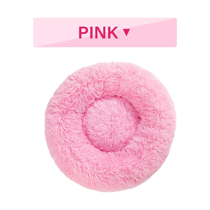 Fluffy & Calming Donut Dog Bed Warm Soft Long Plush Pet Cushion Dog House Cat