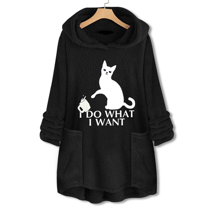 Hooded Pullover Cat Print