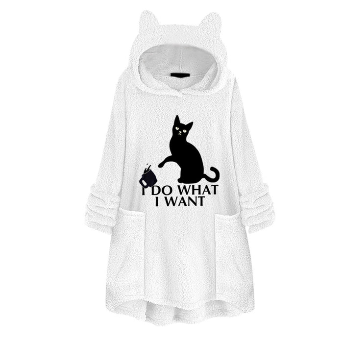 Hooded Pullover Cat Print