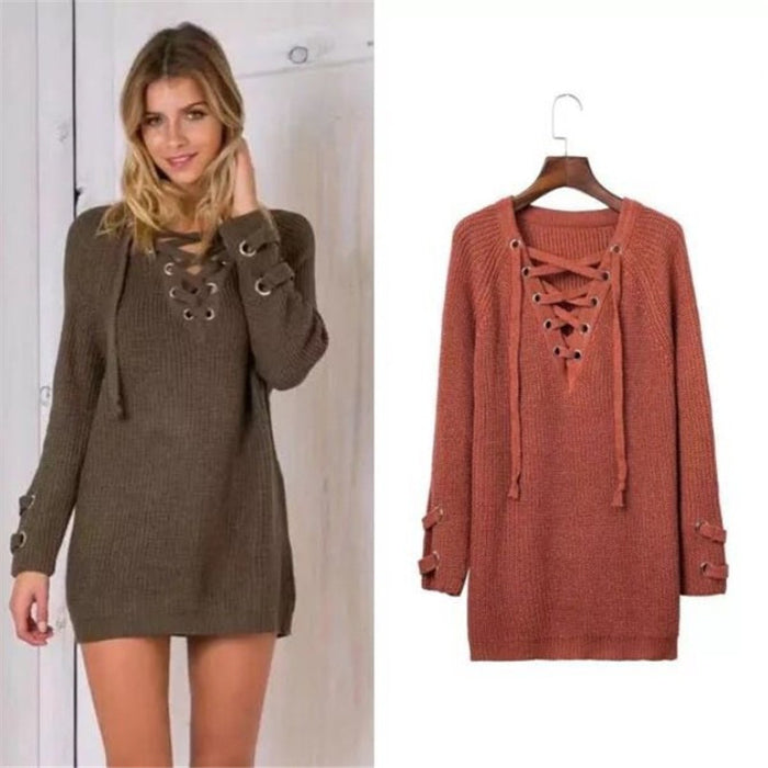 Mesh Lace Up Sweater