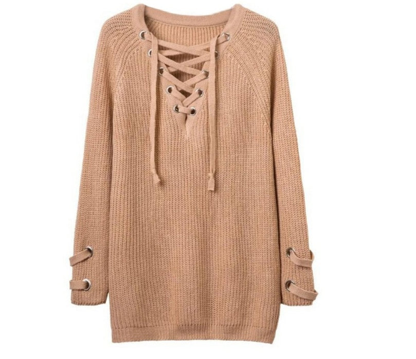 Mesh Lace Up Sweater