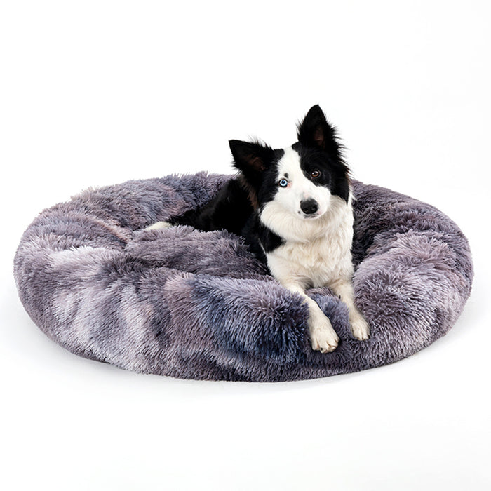 Fluffy & Calming Donut Dog Bed Warm Soft Long Plush Pet Cushion Dog House Cat