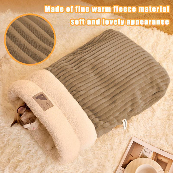 Winter Warm Cat Nest Sleeping Bag Cozy Soft Pet Bed Semi Enclosed