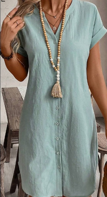 Notched Button Dress