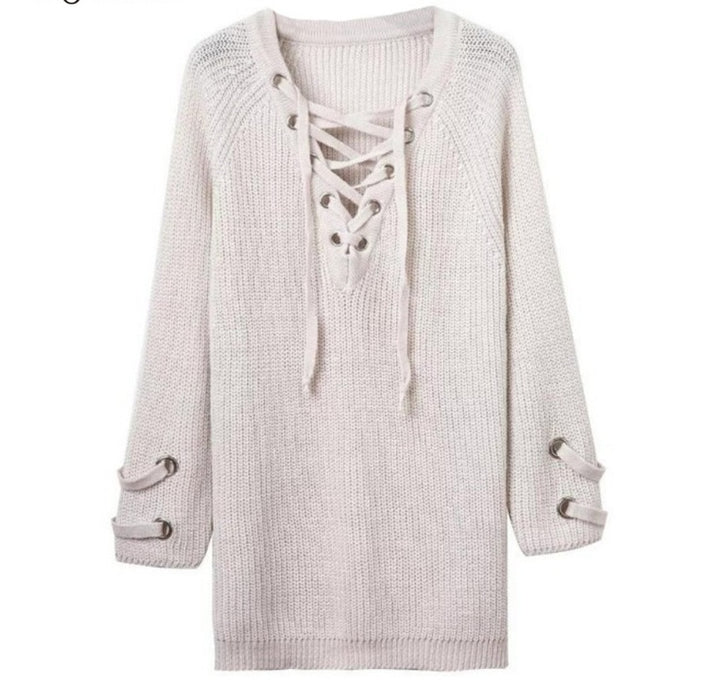 Mesh Lace Up Sweater