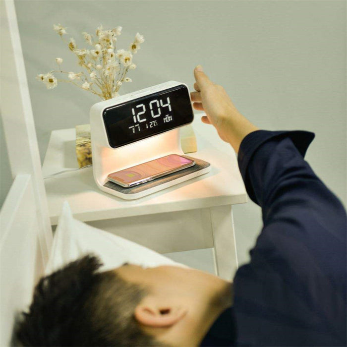 3 In 1 Bedside Lamp Wireless Charging LCD Screen Alarm Clock Wireless Phone