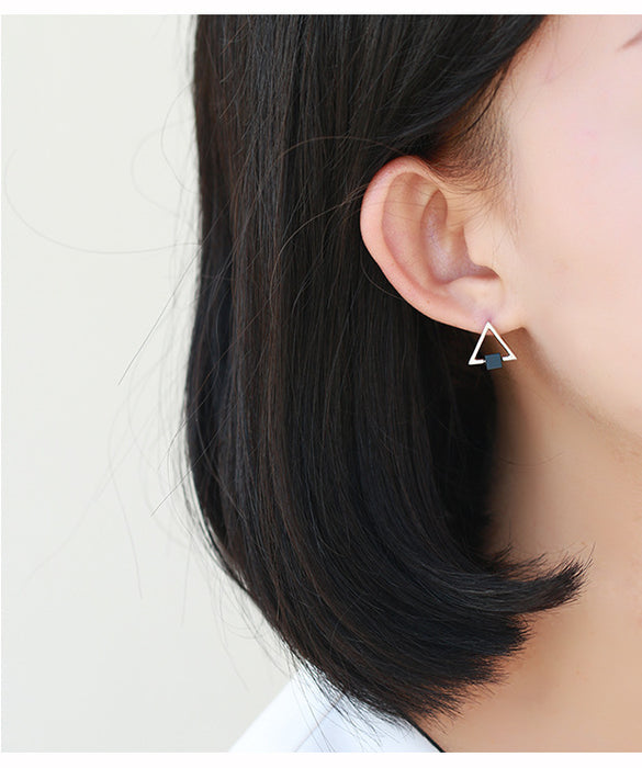 S925 Triangle Black Earring