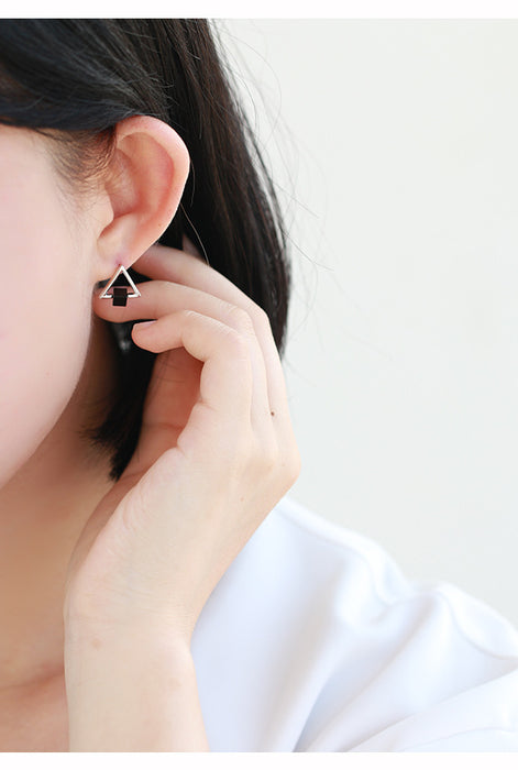 S925 Triangle Black Earring