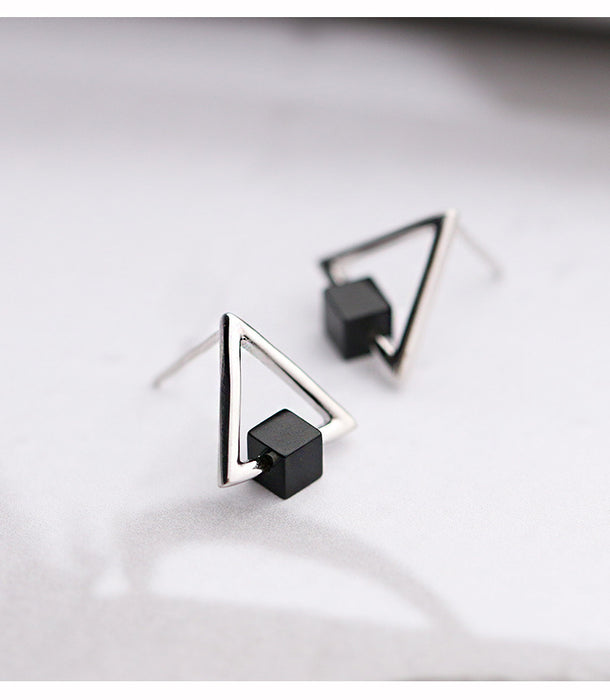 S925 Triangle Black Earring
