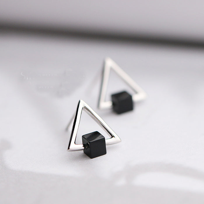 S925 Triangle Black Earring