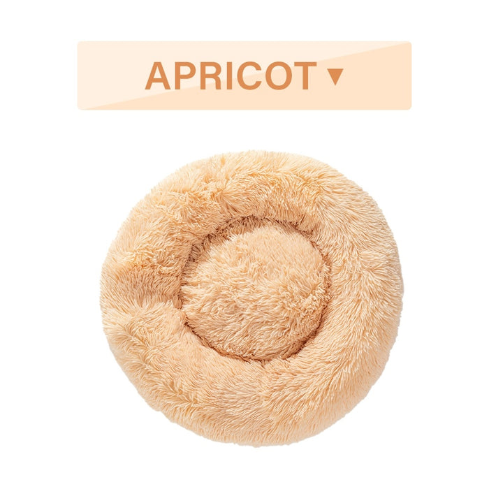 Fluffy & Calming Donut Dog Bed Warm Soft Long Plush Pet Cushion Dog House Cat