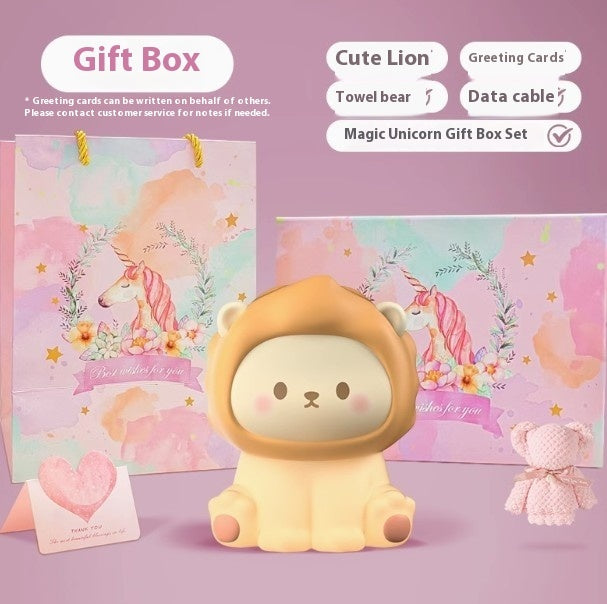 Cute Lion Night Light Rechargeable 3 Level Dimmable Silicone