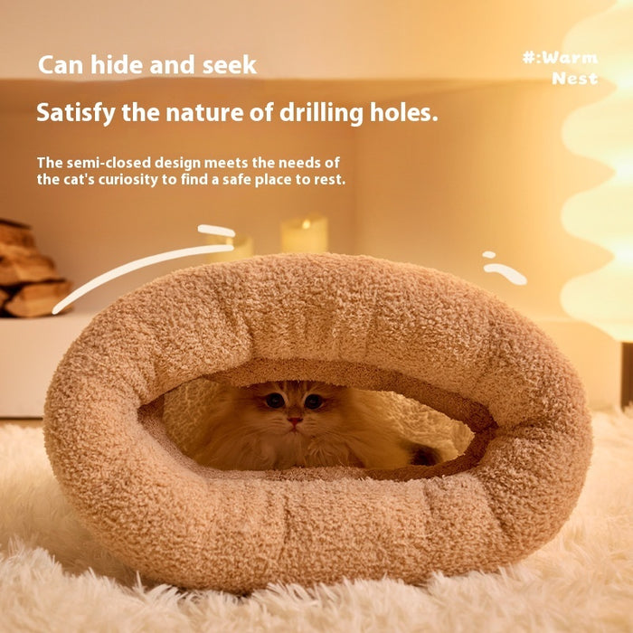 Winter Warm Cat Nest Sleeping Bag Cozy Soft Pet Bed Semi Enclosed