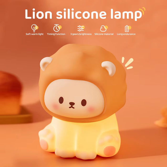 Cute Lion Night Light Rechargeable 3 Level Dimmable Silicone