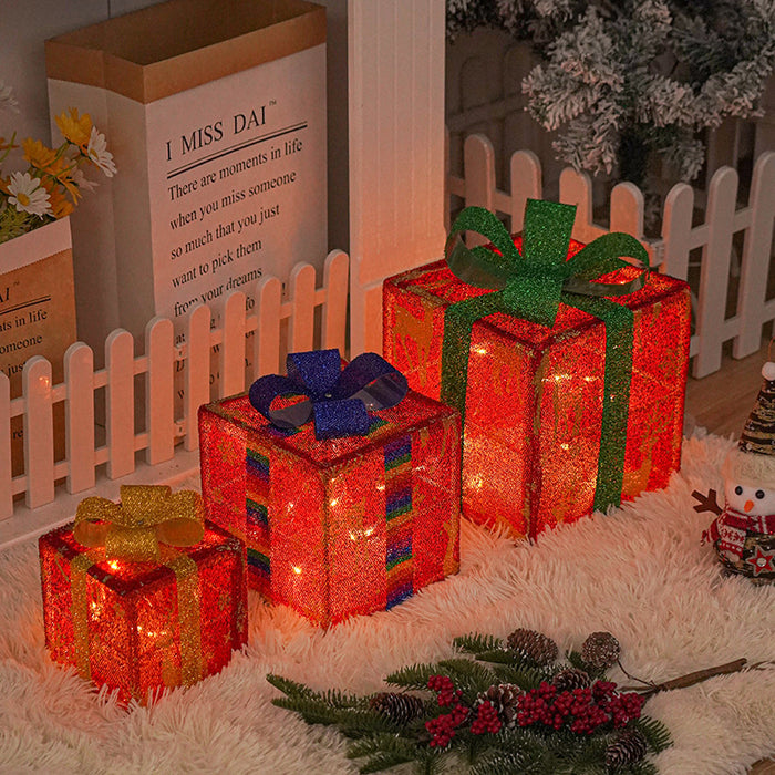 Lighted Up Outdoor Christmas Decorations Luminous Christmas 3 Pcs Gift Box With Bow