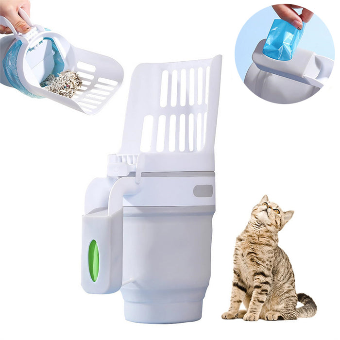 Cat Litter Shovel Scoop With Refill Bags Self Cleaning Cat Waste Bin