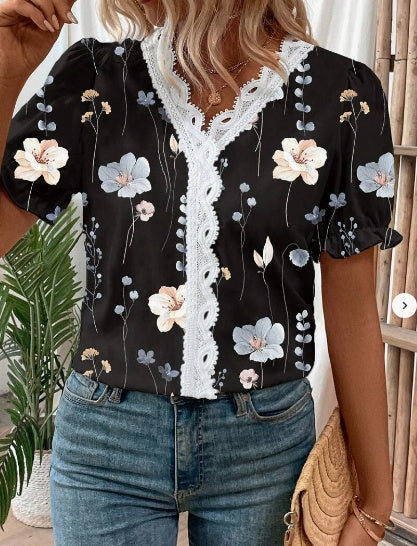 Floral Lace Puff Sleeve Shirt