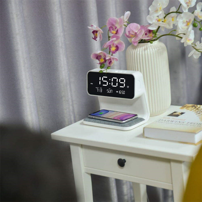3 In 1 Bedside Lamp Wireless Charging LCD Screen Alarm Clock Wireless Phone
