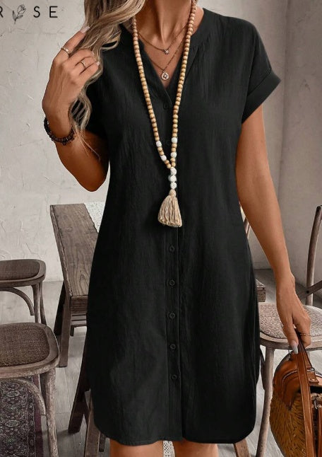 Notched Button Dress