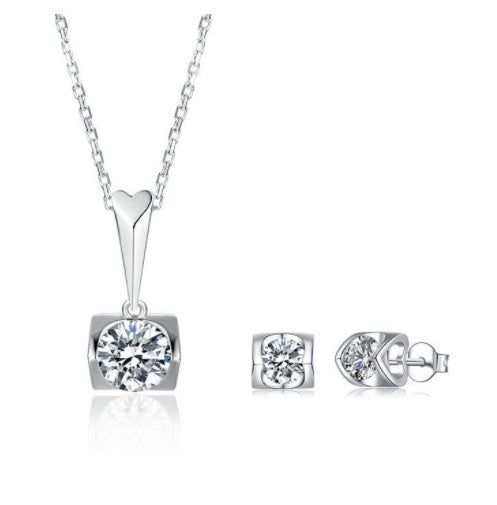 Moissanite Stud Necklace Set