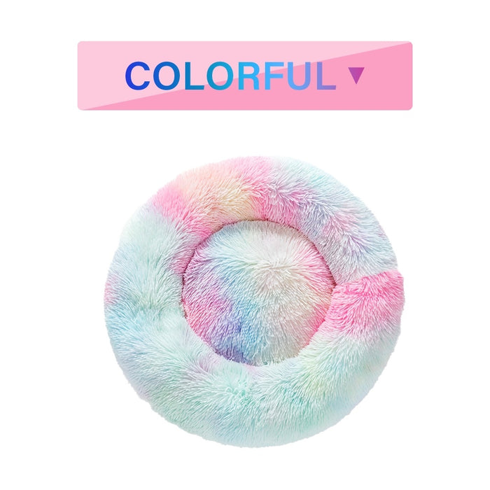 Fluffy & Calming Donut Dog Bed Warm Soft Long Plush Pet Cushion Dog House Cat