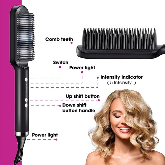 2 In 1 Hair Straightener Hot Comb Negative Ion Curling Tong Dual-purpose Electric Hair Brush