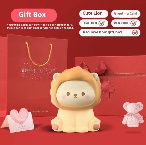 Cute Lion Night Light Rechargeable 3 Level Dimmable Silicone