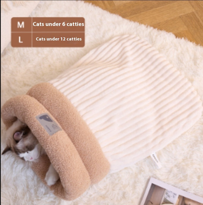 Winter Warm Cat Nest Sleeping Bag Cozy Soft Pet Bed Semi Enclosed