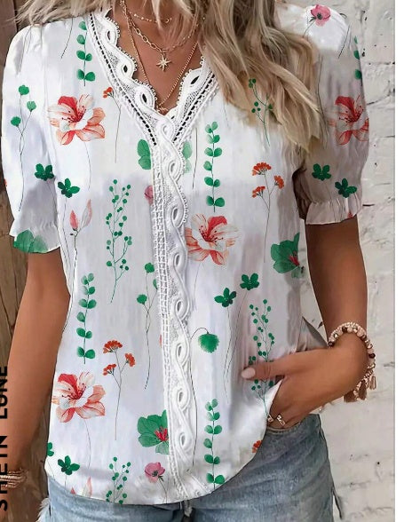 Floral Lace Puff Sleeve Shirt