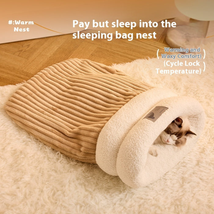 Winter Warm Cat Nest Sleeping Bag Cozy Soft Pet Bed Semi Enclosed