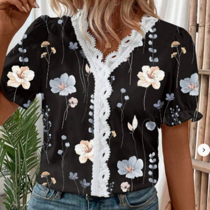 Floral Lace Puff Sleeve Shirt