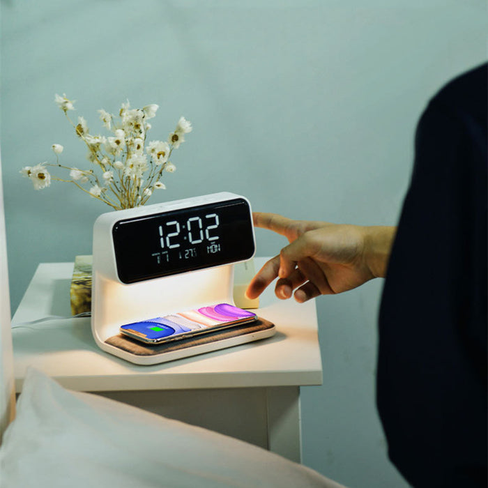 3 In 1 Bedside Lamp Wireless Charging LCD Screen Alarm Clock Wireless Phone