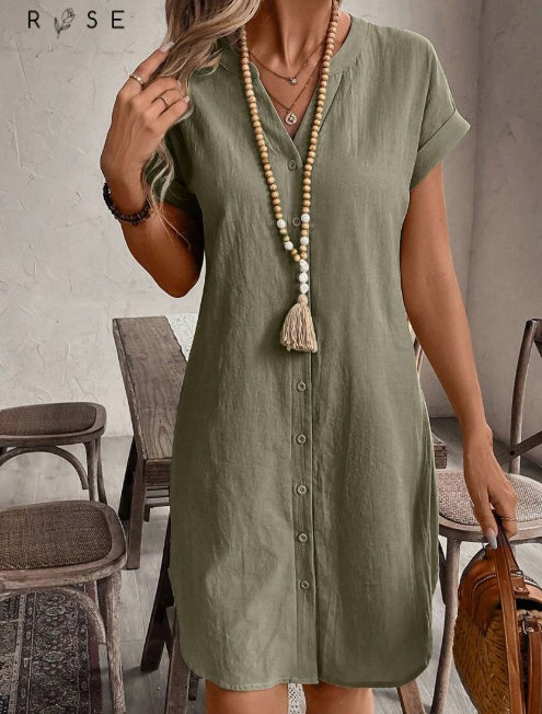 Notched Button Dress